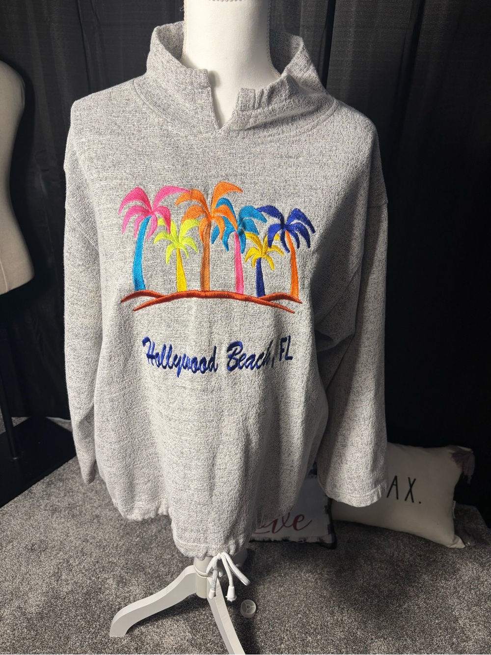 Hollywood Beach FL Gray Pullover Sweatshirt with Colorful Palm Embroidery